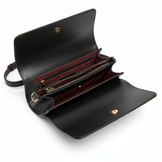 Leather Crossbody Bag Black - Interior Detail