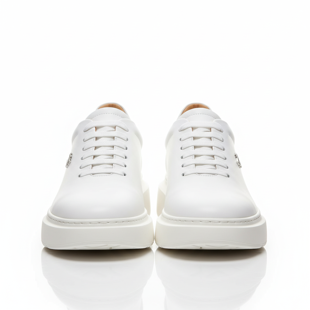 Classic White Leather Sneakers - Front View