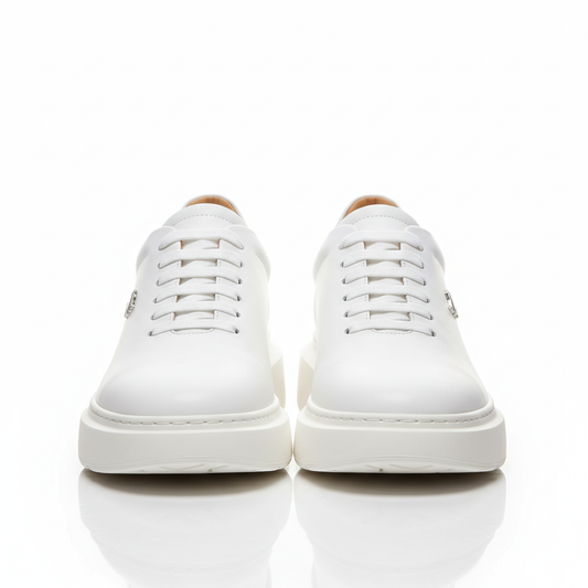 Classic White Leather Sneakers - Front View