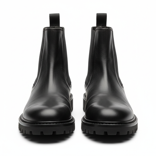 Black Leather Chelsea Boots - Front View