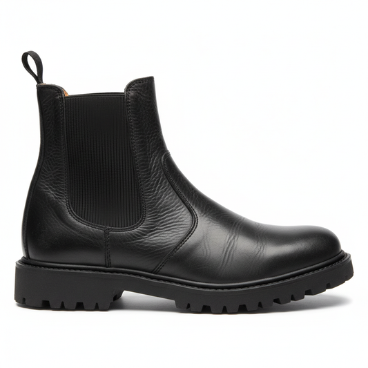 Black Leather Chelsea Boots - Side View